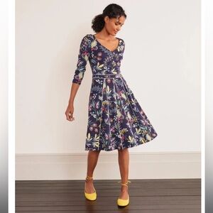 Boden Clea Ponte Dress, Navy and Maize Heritage Bloom, Size US 4R, UK 8R, NEW!